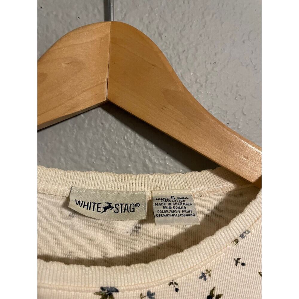 VTG White Stag Womens Top Small Cream Floral Long Sleeve Cottagecore 90s FLAW - Picture 2 of 7